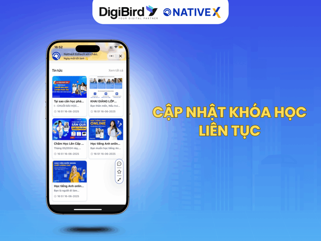 Tính năng cập nhật thông tin - khóa học liên tục