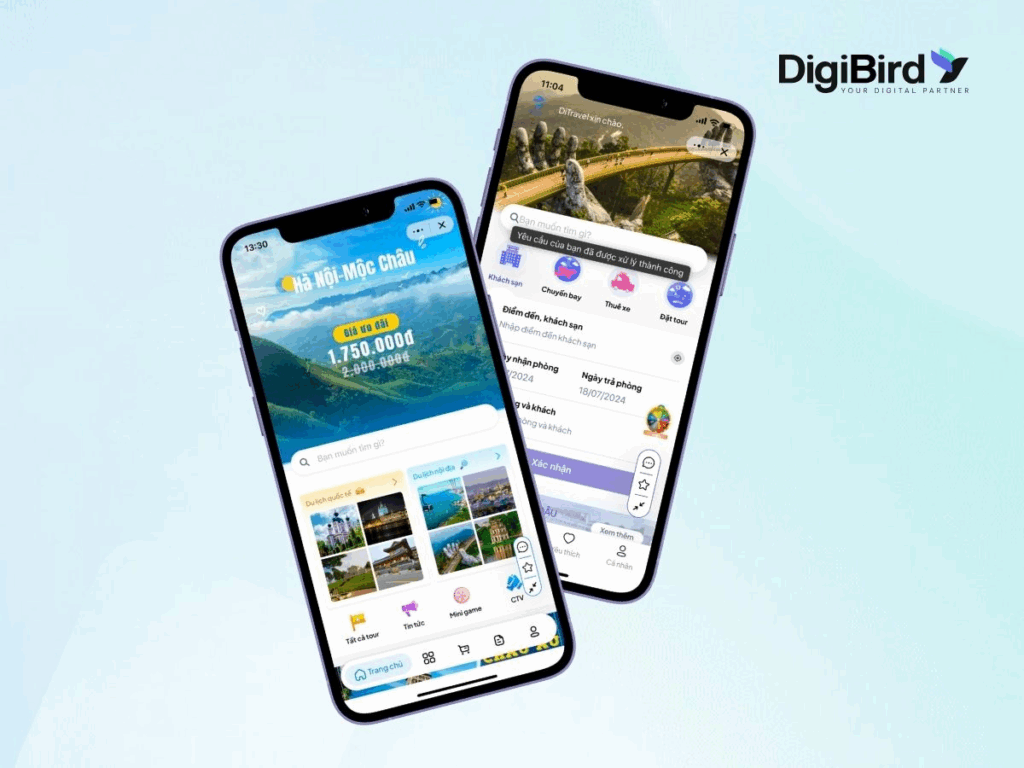 Mini App du lịch màu sắc tươi sáng gợi cảm hứng khám phá