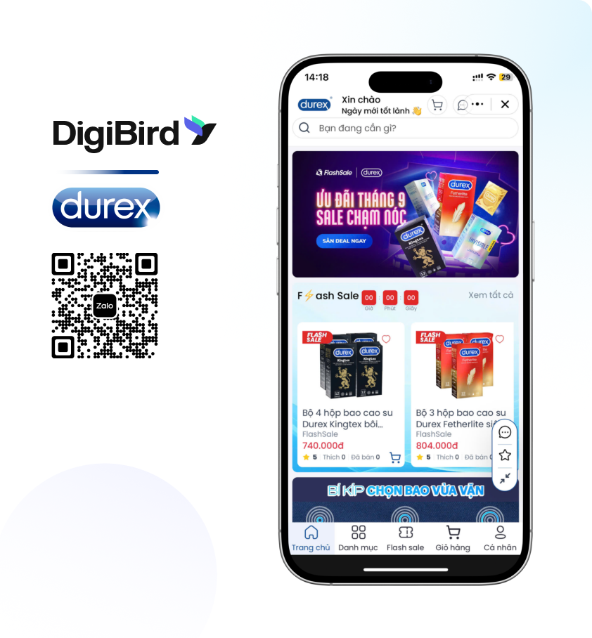 Làm chủ kênh bán hàng với Zalo Mini App Durex với tính năng Flash Sale linh hoạt